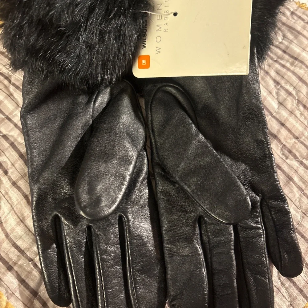 Woman’s black leather rabbit fur gloves - Picture 4 of 4